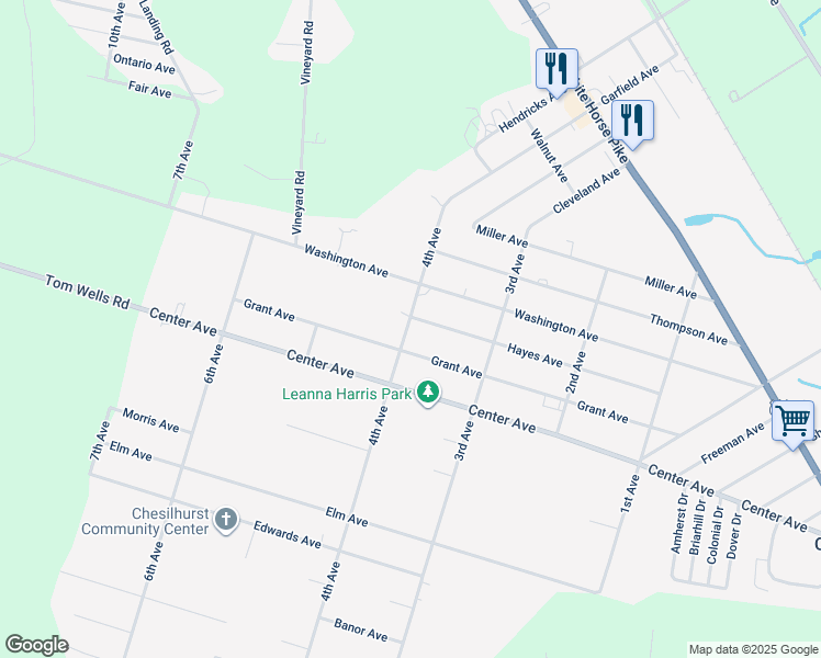 map of restaurants, bars, coffee shops, grocery stores, and more near 327 Hayes Avenue in Chesilhurst