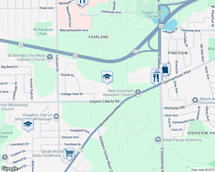 map of restaurants, bars, coffee shops, grocery stores, and more near 4401 Dayton-Liberty Road in Dayton