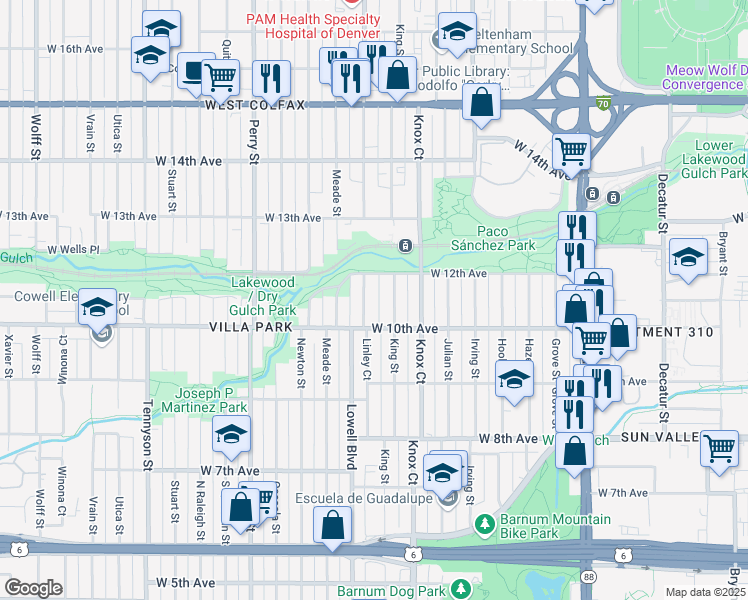 map of restaurants, bars, coffee shops, grocery stores, and more near 1024 Lowell Boulevard in Denver