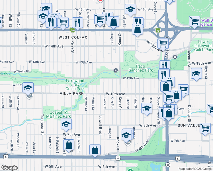 map of restaurants, bars, coffee shops, grocery stores, and more near 1024 Lowell Boulevard in Denver
