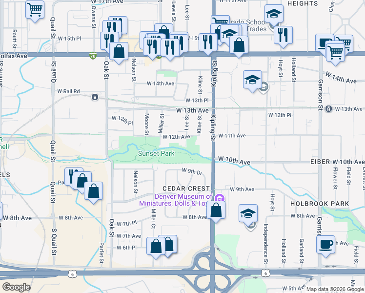 map of restaurants, bars, coffee shops, grocery stores, and more near 1089 Lee Street in Lakewood