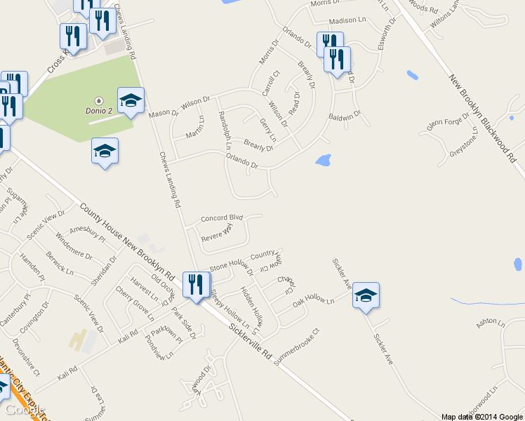 map of restaurants, bars, coffee shops, grocery stores, and more near 9 Salem Ct in Sicklerville