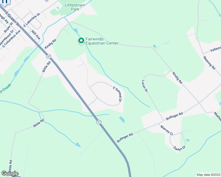 map of restaurants, bars, coffee shops, grocery stores, and more near 100 East Summit Drive in Littlestown