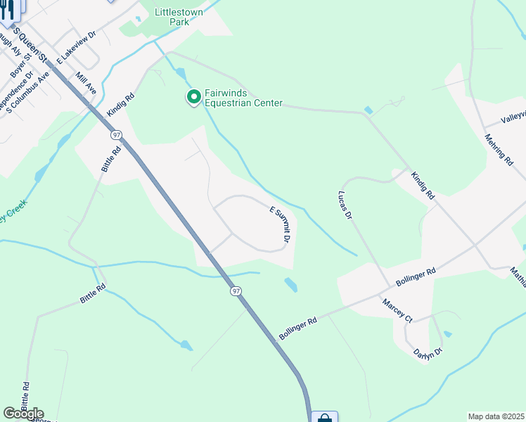 map of restaurants, bars, coffee shops, grocery stores, and more near 100 East Summit Drive in Littlestown