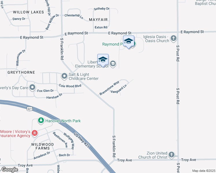 map of restaurants, bars, coffee shops, grocery stores, and more near 8352 Bravestone Way in Indianapolis