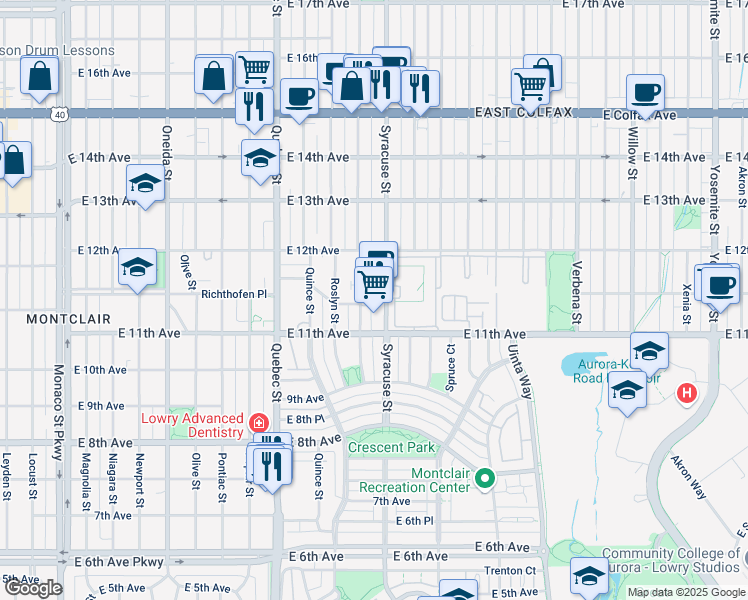 map of restaurants, bars, coffee shops, grocery stores, and more near 1118 Rosemary Street in Denver