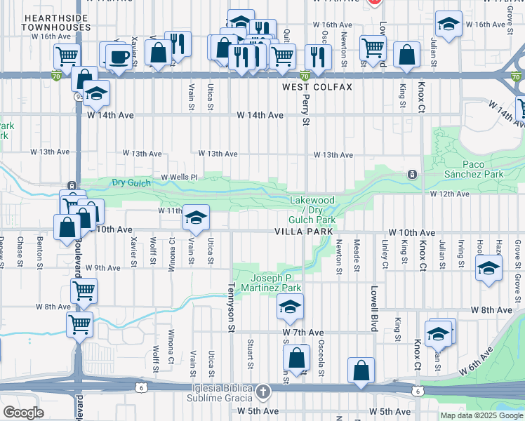 map of restaurants, bars, coffee shops, grocery stores, and more near 1025 Raleigh Street in Denver