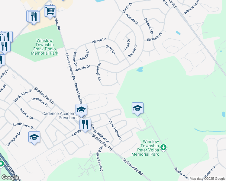 map of restaurants, bars, coffee shops, grocery stores, and more near 9 Salem Ct in Sicklerville