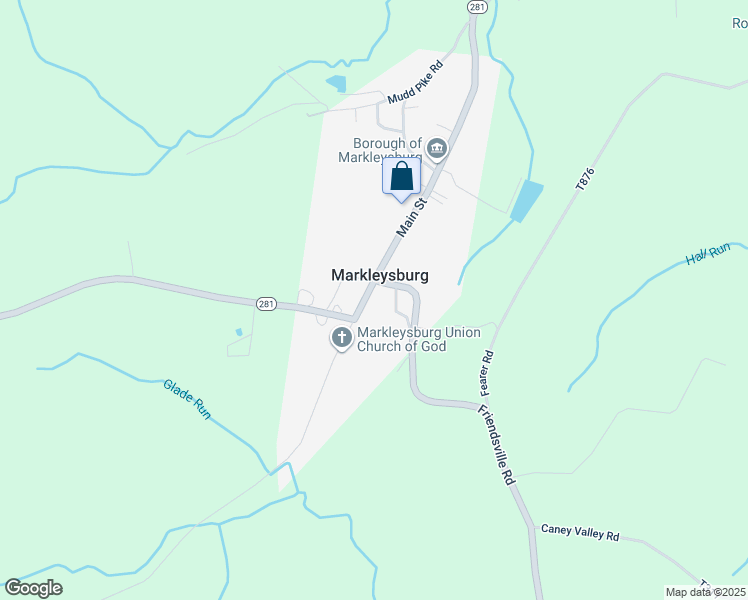 map of restaurants, bars, coffee shops, grocery stores, and more near 219 Main Street in Markleysburg