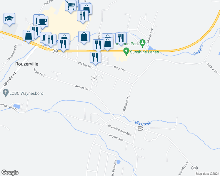 map of restaurants, bars, coffee shops, grocery stores, and more near 11950 Old Route 16 in Waynesboro