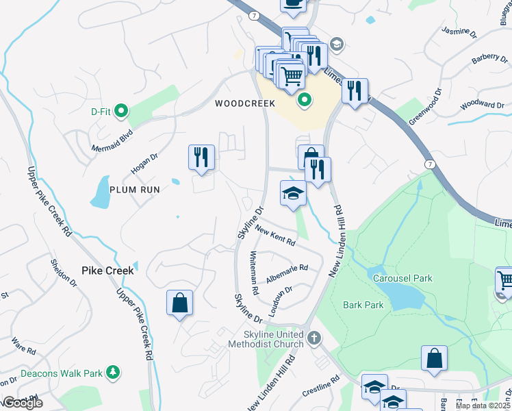 map of restaurants, bars, coffee shops, grocery stores, and more near 3441 Hillock Lane in Wilmington