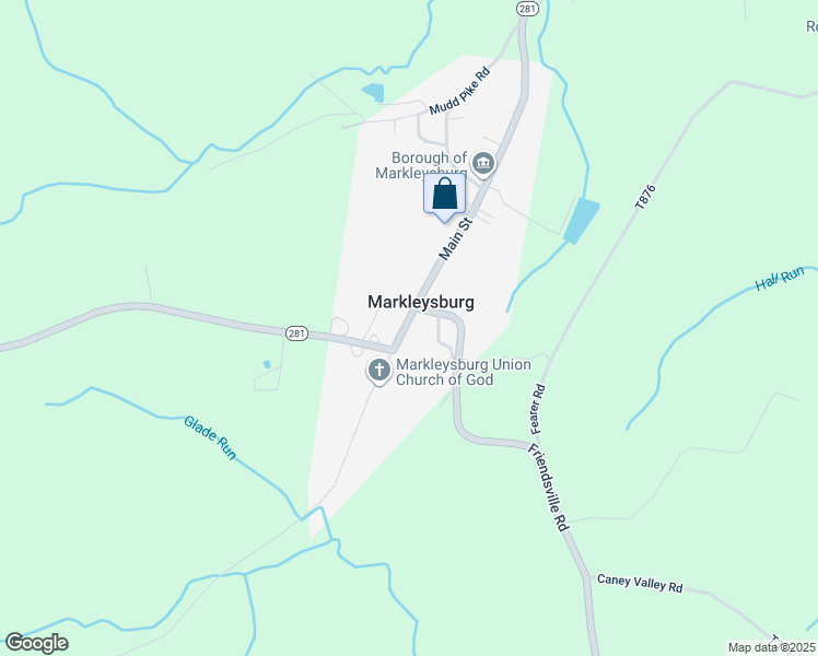 map of restaurants, bars, coffee shops, grocery stores, and more near 219 Main Street in Markleysburg