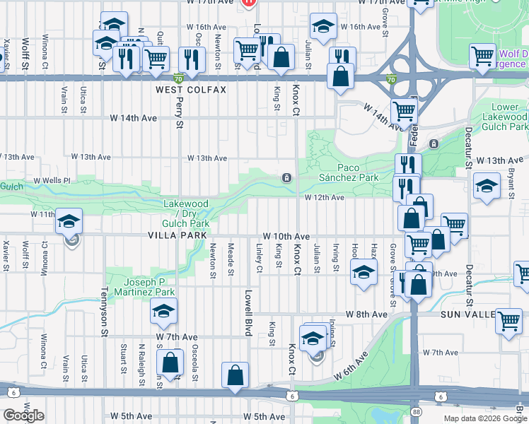 map of restaurants, bars, coffee shops, grocery stores, and more near 1024 Lowell Boulevard in Denver