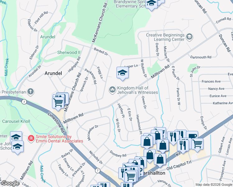 map of restaurants, bars, coffee shops, grocery stores, and more near in New Castle County
