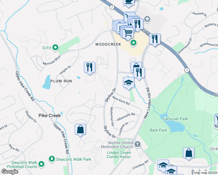 map of restaurants, bars, coffee shops, grocery stores, and more near 3401 Hillock Lane in Wilmington