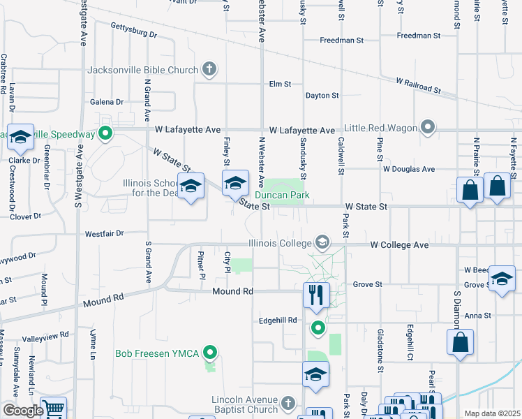 map of restaurants, bars, coffee shops, grocery stores, and more near 125 South Webster Avenue in Jacksonville