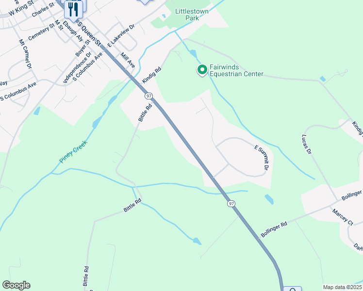 map of restaurants, bars, coffee shops, grocery stores, and more near 6183 Baltimore Pike in Littlestown