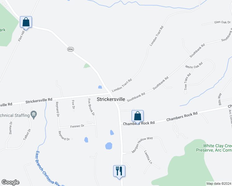 map of restaurants, bars, coffee shops, grocery stores, and more near 1344 New London Road in Landenberg