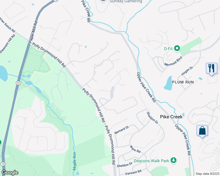 map of restaurants, bars, coffee shops, grocery stores, and more near 121 Foxfire Drive in Newark
