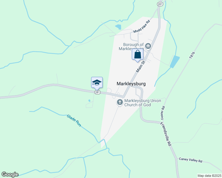 map of restaurants, bars, coffee shops, grocery stores, and more near 128 Speer St in Markleysburg