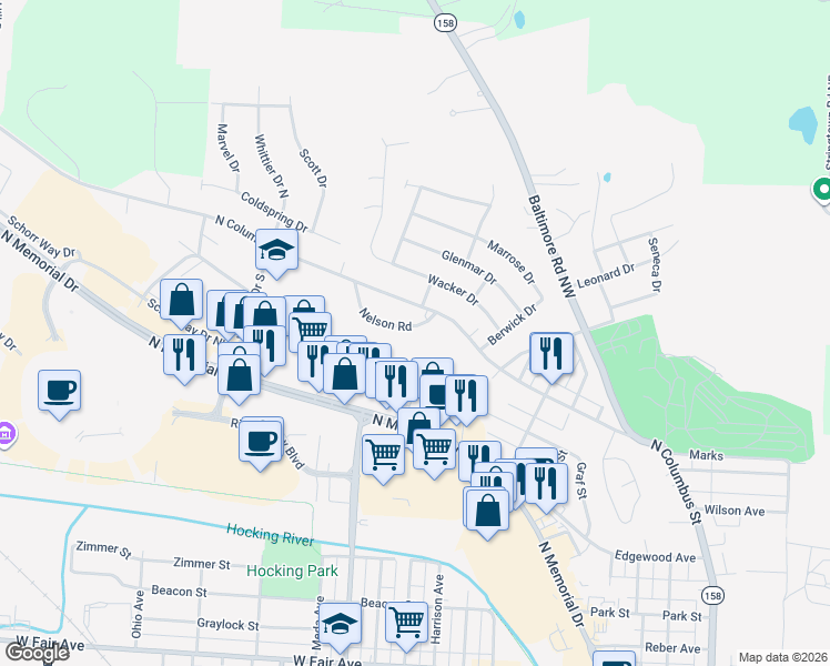 map of restaurants, bars, coffee shops, grocery stores, and more near 1811 Nelson Road in Lancaster