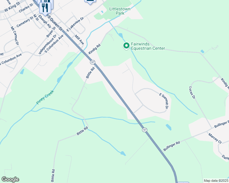 map of restaurants, bars, coffee shops, grocery stores, and more near 6183 Baltimore Pike in Littlestown
