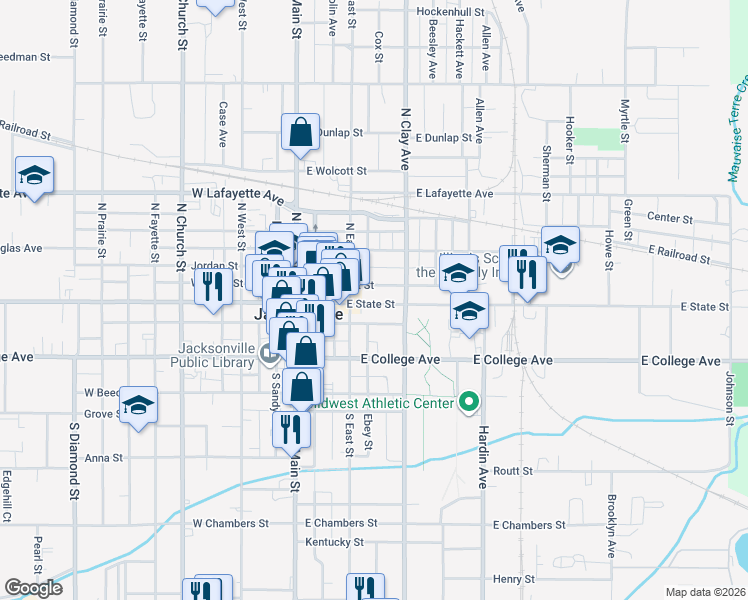 map of restaurants, bars, coffee shops, grocery stores, and more near 300-398 E Court St in Jacksonville