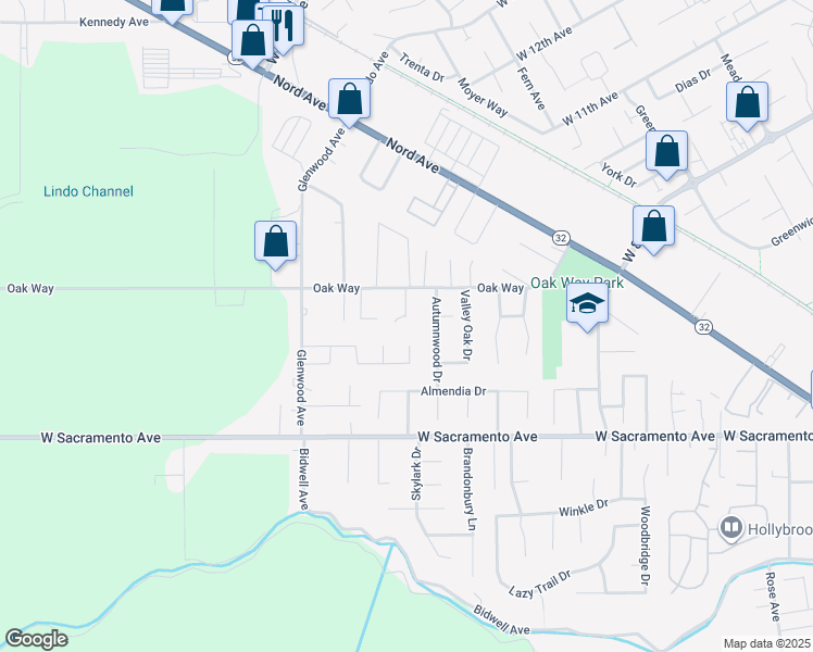 map of restaurants, bars, coffee shops, grocery stores, and more near 1055 4 Acre Court in Chico