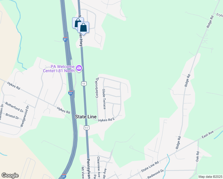 map of restaurants, bars, coffee shops, grocery stores, and more near 180 Lara's Crossing in Greencastle