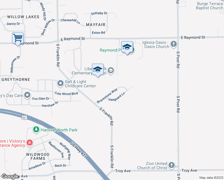 map of restaurants, bars, coffee shops, grocery stores, and more near 8430 Bravestone Way in Indianapolis