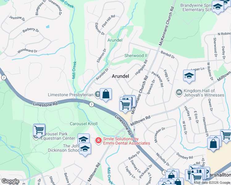 map of restaurants, bars, coffee shops, grocery stores, and more near 2806 Fawkes Drive in Wilmington