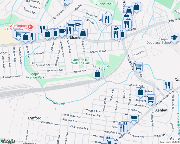 map of restaurants, bars, coffee shops, grocery stores, and more near 923 Dover Avenue in Wilmington