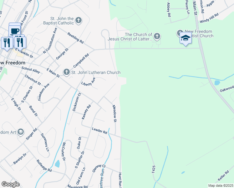 map of restaurants, bars, coffee shops, grocery stores, and more near 7 Crawford Ct in New Freedom