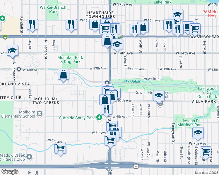 map of restaurants, bars, coffee shops, grocery stores, and more near in Denver