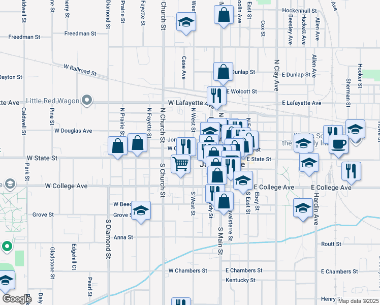 map of restaurants, bars, coffee shops, grocery stores, and more near 300 West State Street in Jacksonville