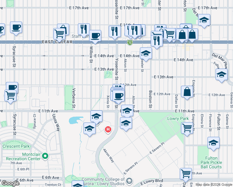 map of restaurants, bars, coffee shops, grocery stores, and more near in 