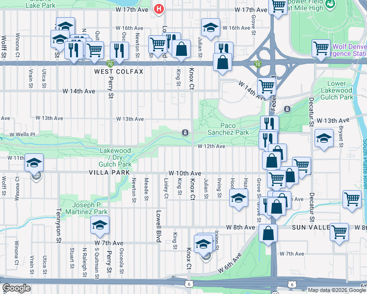 map of restaurants, bars, coffee shops, grocery stores, and more near in Denver
