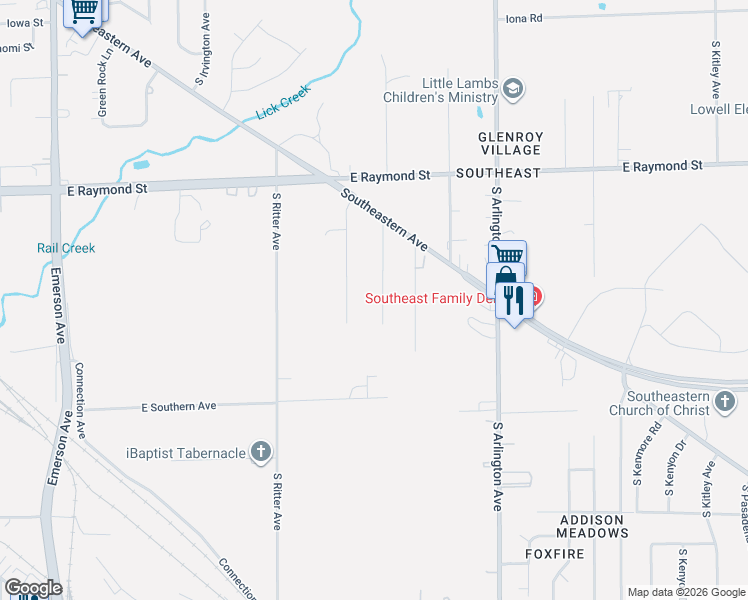 map of restaurants, bars, coffee shops, grocery stores, and more near 2443 South Audubon Road in Indianapolis
