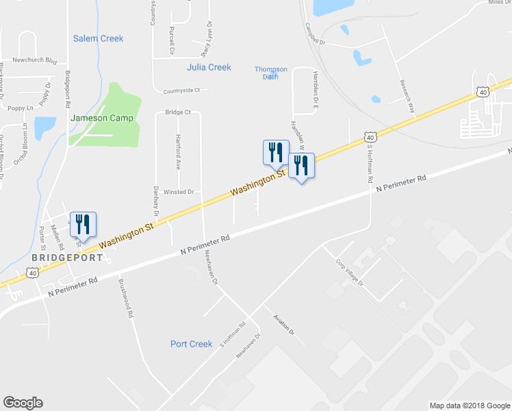 map of restaurants, bars, coffee shops, grocery stores, and more near 8201 West Washington Street in Indianapolis