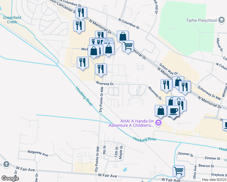 map of restaurants, bars, coffee shops, grocery stores, and more near 1237 Watermark Drive in Lancaster