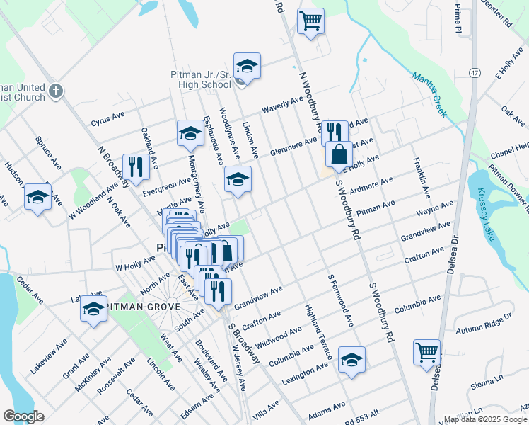 map of restaurants, bars, coffee shops, grocery stores, and more near 163 East Holly Avenue in Pitman