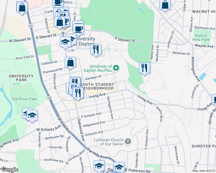 map of restaurants, bars, coffee shops, grocery stores, and more near 442 Lowes Street in Dayton