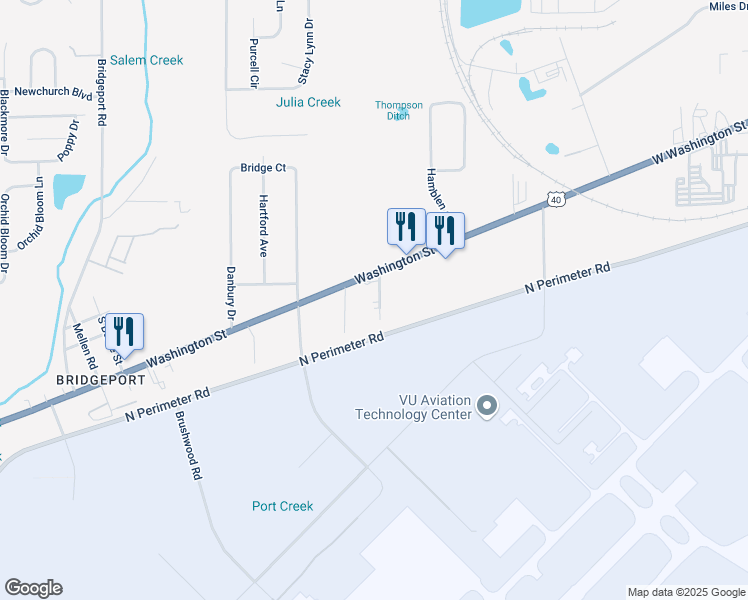 map of restaurants, bars, coffee shops, grocery stores, and more near 8201 W Washington St in Indianapolis