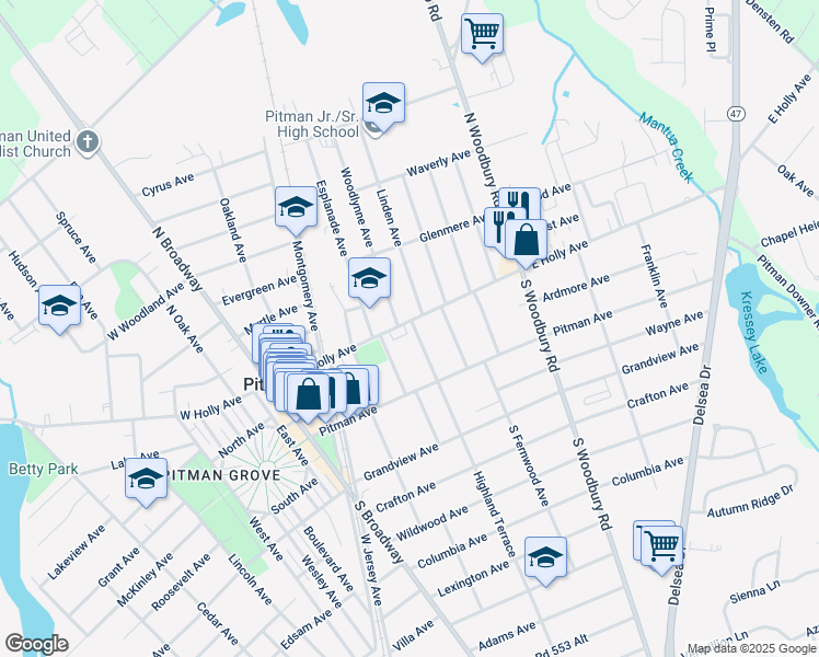 map of restaurants, bars, coffee shops, grocery stores, and more near 163 East Holly Avenue in Pitman