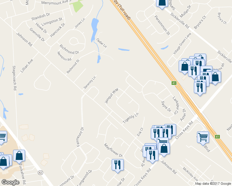 map of restaurants, bars, coffee shops, grocery stores, and more near 40 Jonquil Way in Sicklerville