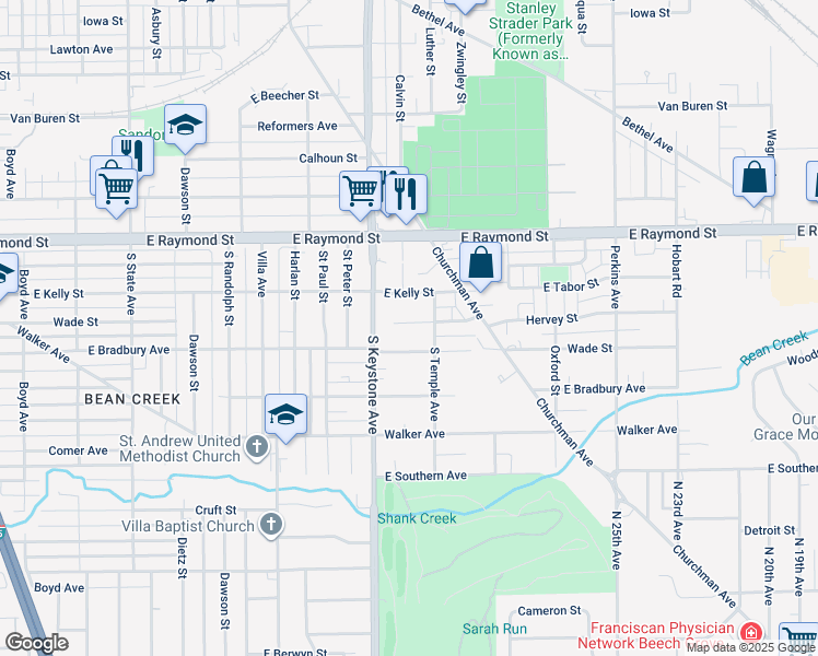 map of restaurants, bars, coffee shops, grocery stores, and more near 2439 Wade Street in Indianapolis