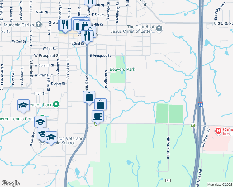 map of restaurants, bars, coffee shops, grocery stores, and more near 515 South Orange Street in Cameron