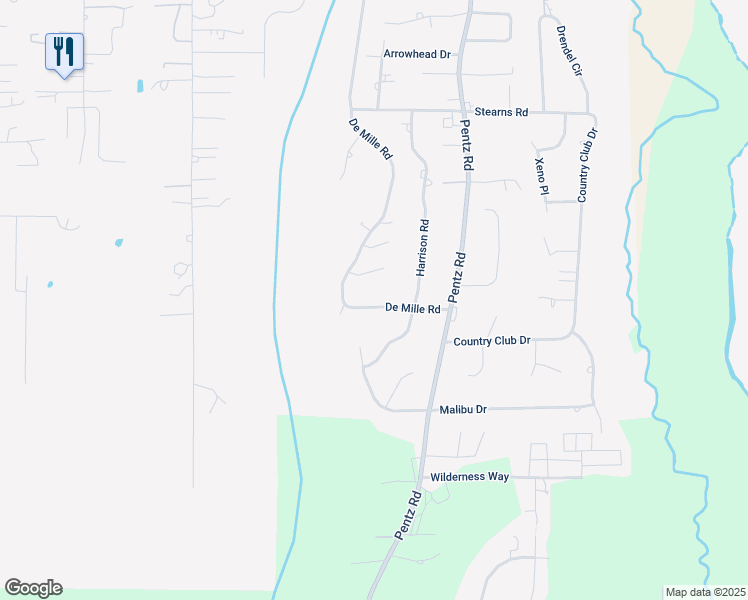 map of restaurants, bars, coffee shops, grocery stores, and more near 2217 De Mille Road in Paradise