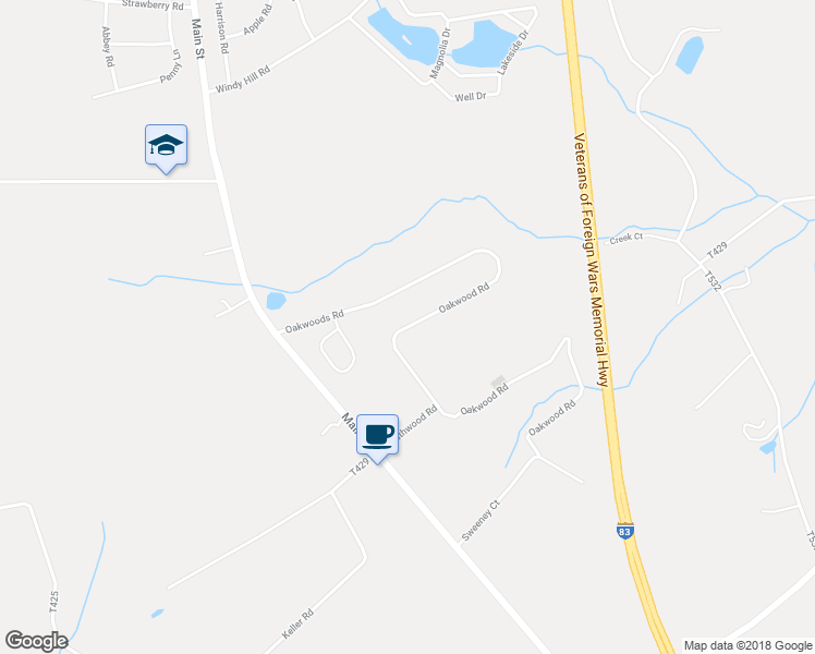 map of restaurants, bars, coffee shops, grocery stores, and more near 777 Oakwood Road in New Freedom