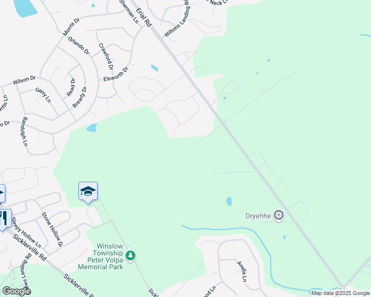 map of restaurants, bars, coffee shops, grocery stores, and more near 555 Erial Road in Winslow Township